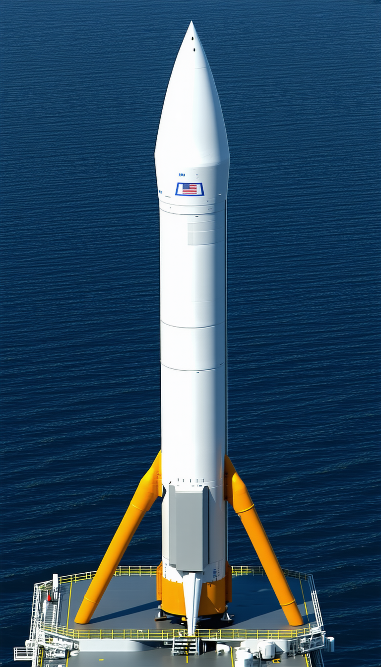 A Large White Rocket Is Floating On The Water, With A Yellow Fin On The Back