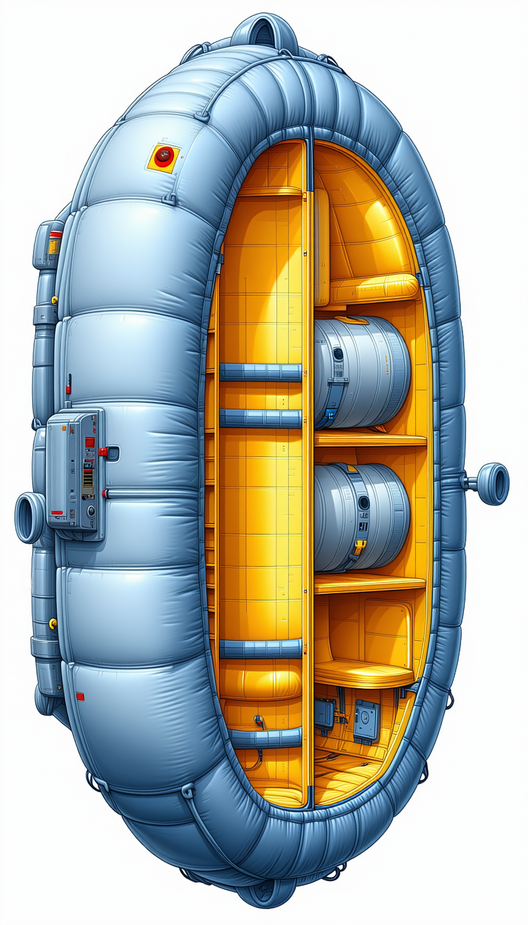 A Large Blue And Yellow Spacecraft Is Shown In A Cartoon Drawing