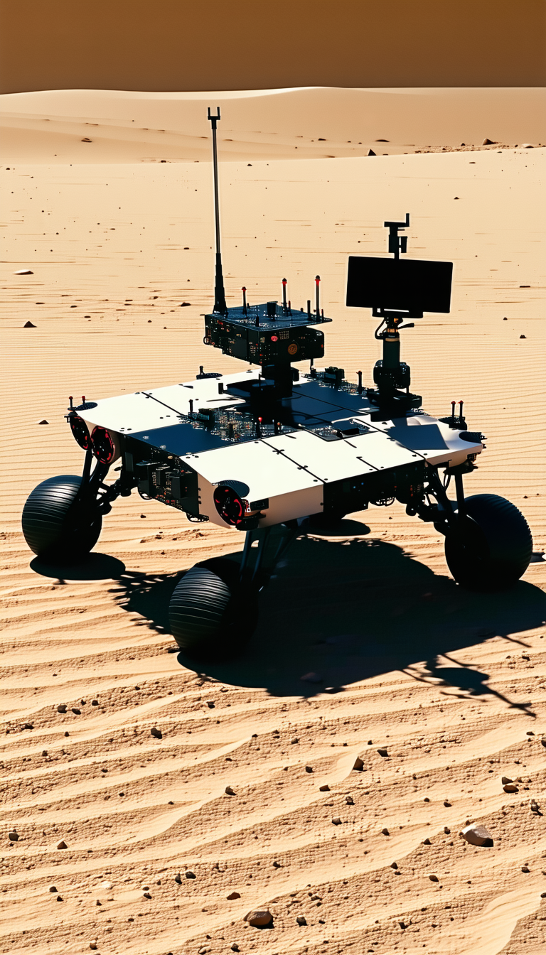 A White Robotic Vehicle With A Large Screen On Its Front