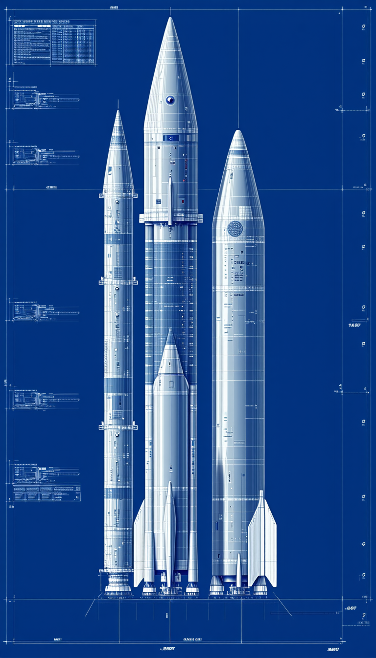 A Blue And White Rocket Is Shown In A Drawing, With The Rocket Being The Main Focus