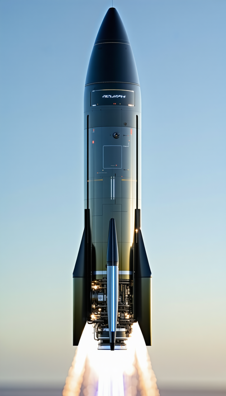 A Large Rocket Ship With A Missile On Top Of It