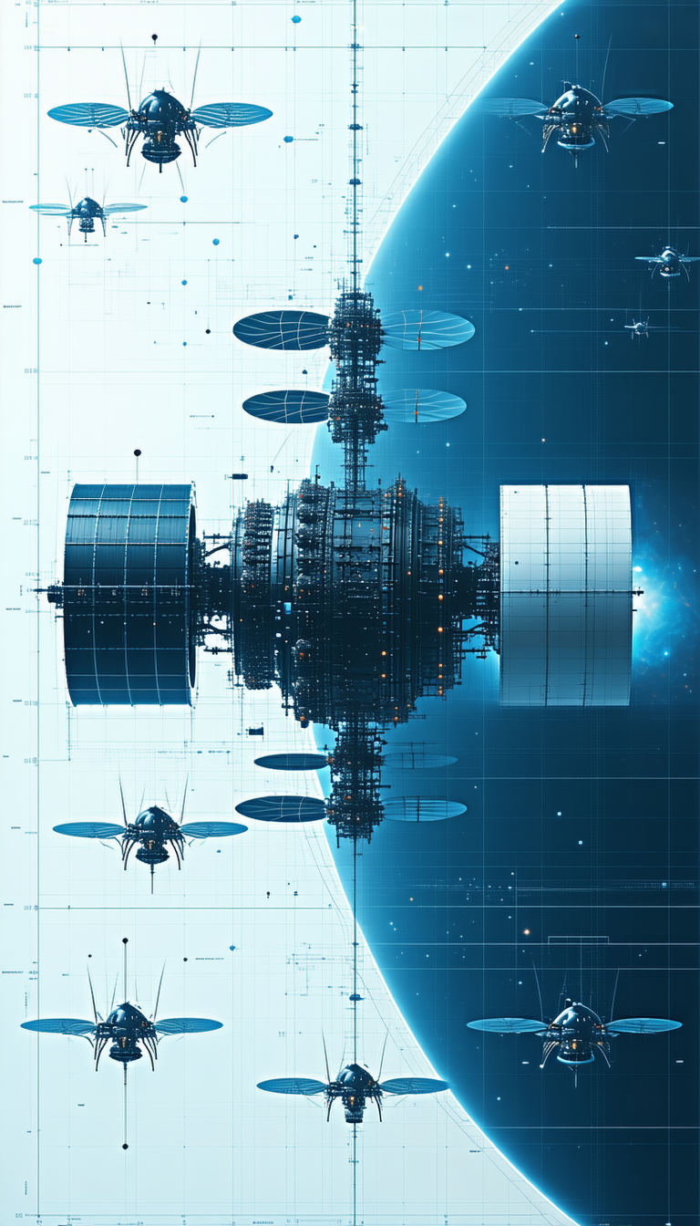 In This Futuristic Image, A Massive Space Station Is Depicted With A Large Satellite Dish On Top