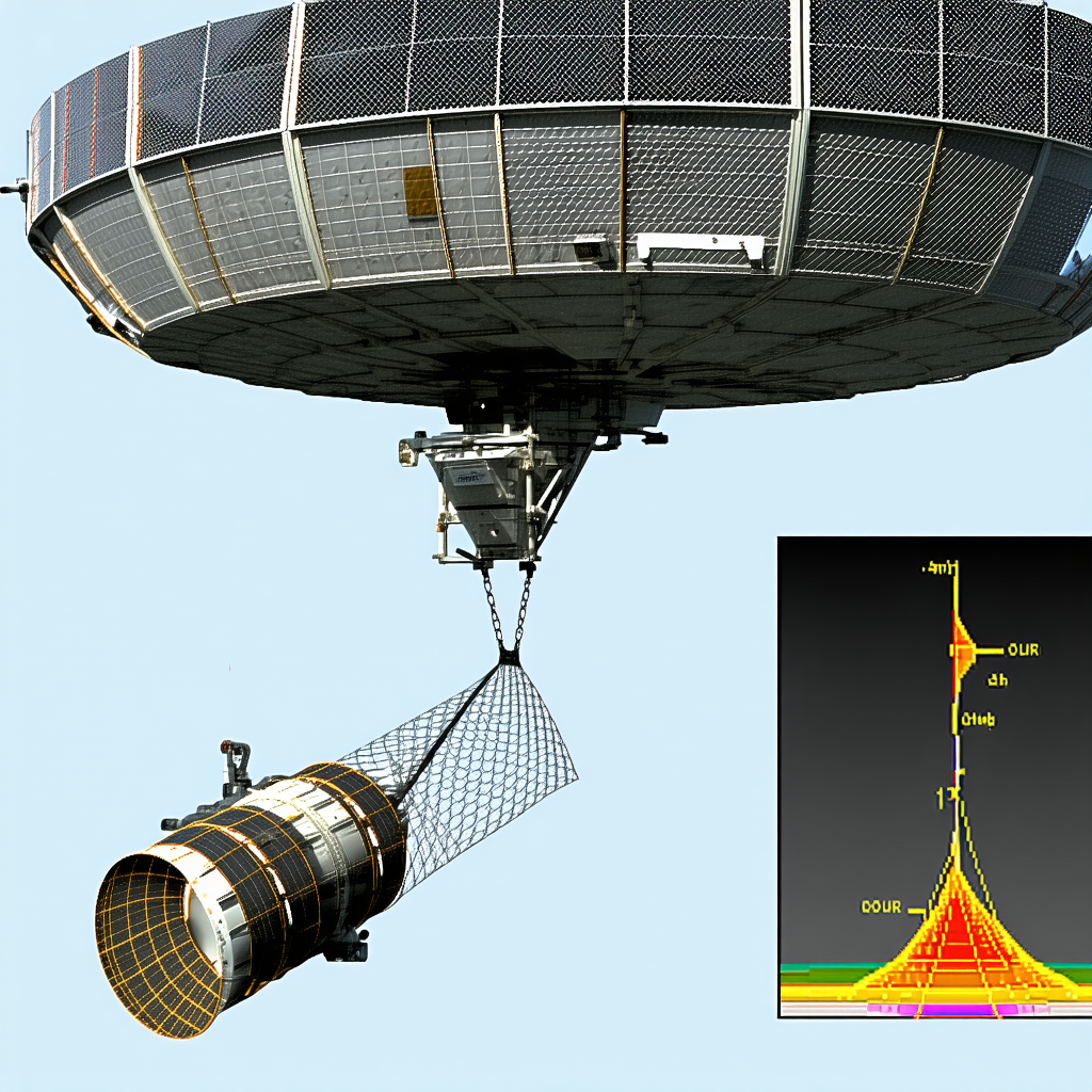 A Large Satellite Dish That Is Being Lifted Into The Air By A Crane
