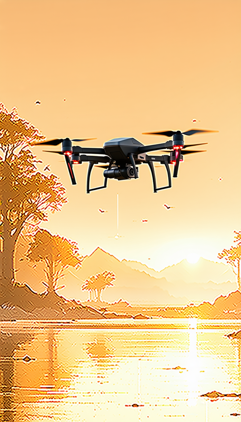 A Drone Is Flying In The Sky, Capturing The Beautiful Sunset