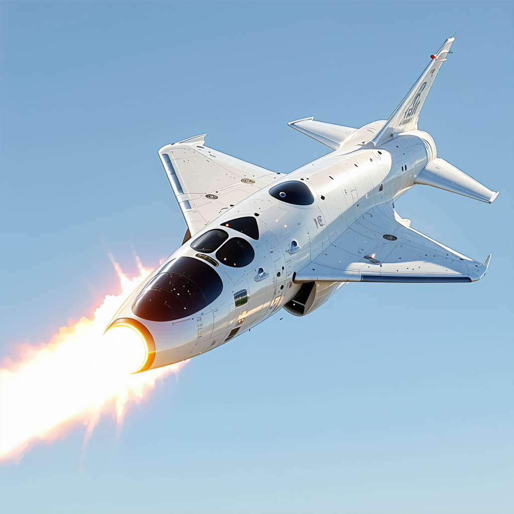 A White Fighter Jet Is Flying Through The Sky, Leaving A Trail Of Smoke Behind It