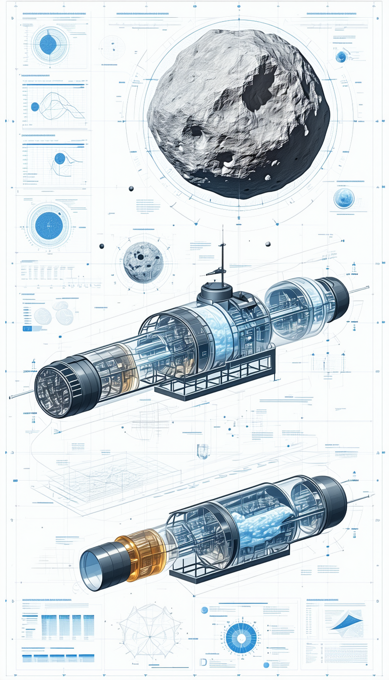 In This Image, There Are Two Large, Cylindrical Spacecrafts, One Blue And The Other Yellow