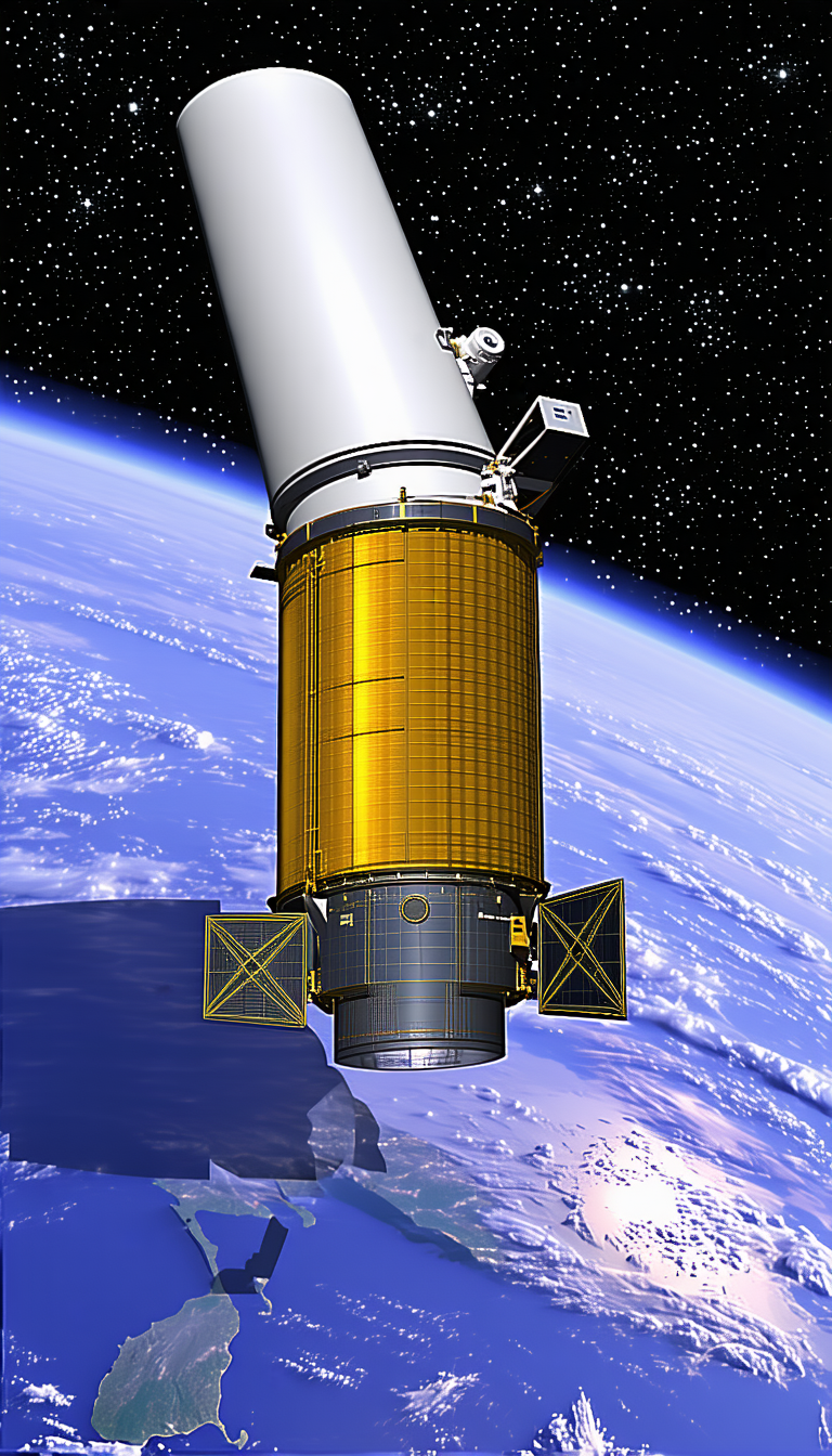 A Large Spacecraft Is Seen In The Image, Floating In The Air Above A Blue Planet