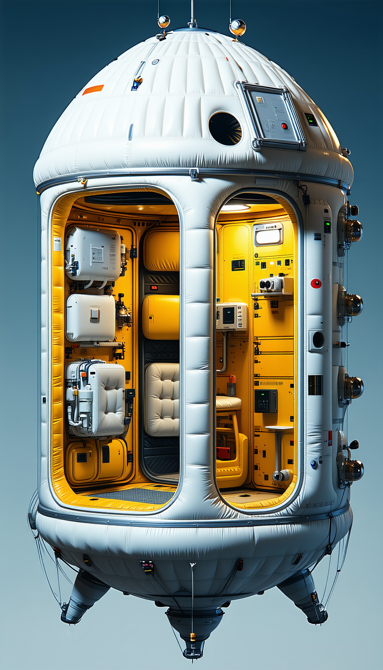 A Large, White, And Yellow Spacecraft With A Hatch Open