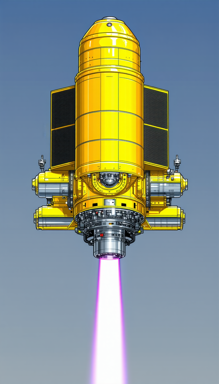 A Yellow Spacecraft Is Shown In A Blue Sky