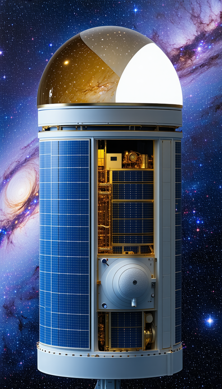 A Large, Round, White Structure With A Dome On Top Is Situated In A Space With A Backdrop Of Stars