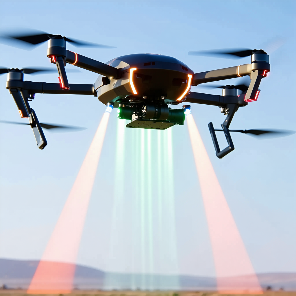 A Drone Is Flying In The Sky, Leaving A Green Trail Behind It