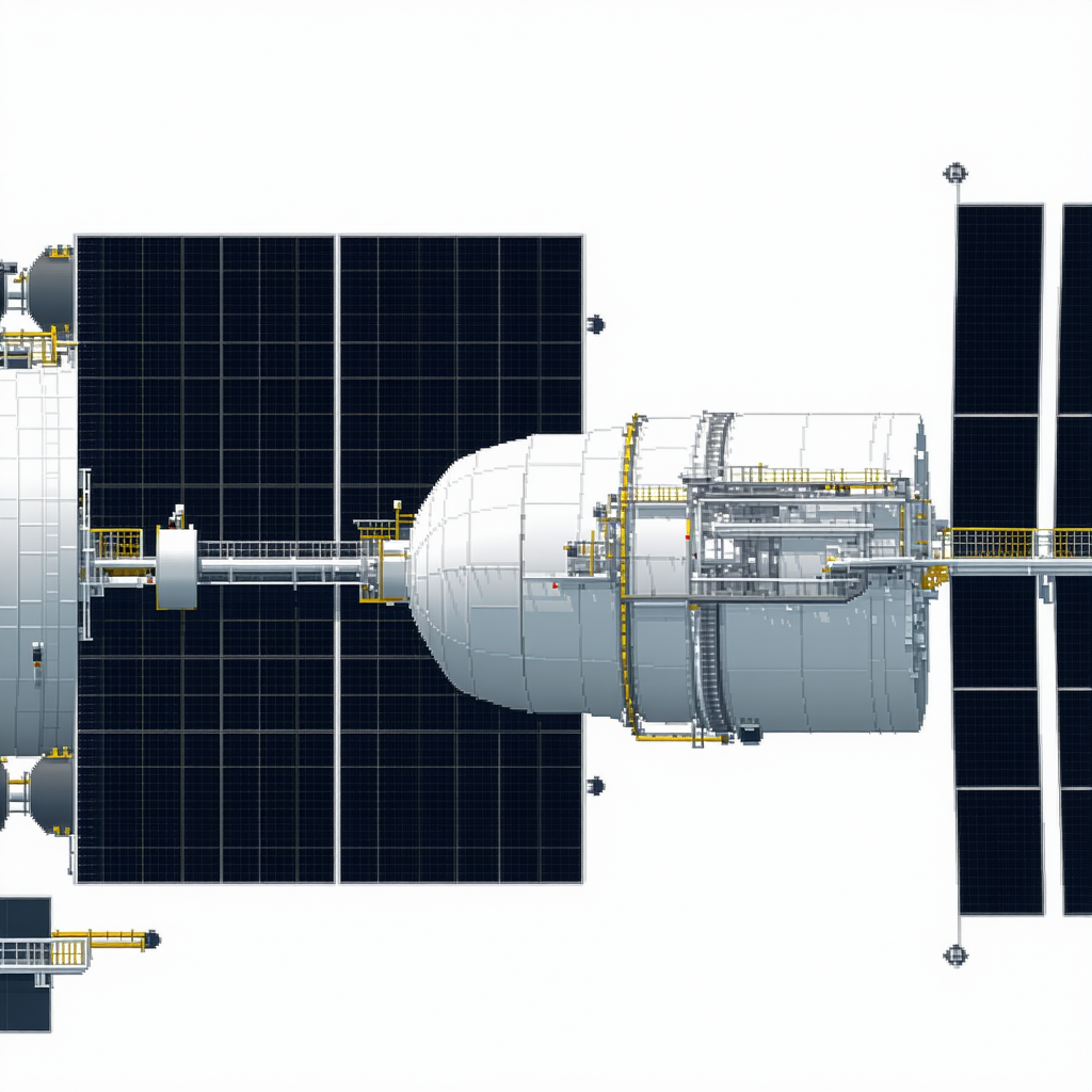 A Large White Spacecraft Is Shown In A White Drawing