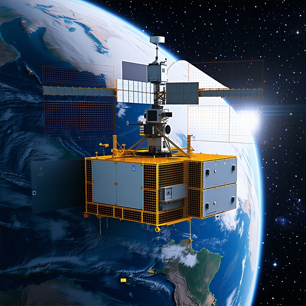 A Space Station Or Satellite Floating In The Sky Above The Earth