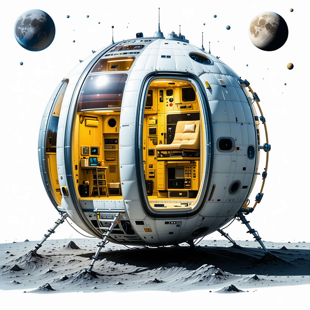 In The Image, There Is A Large, Round Spacecraft With A Yellow And White Color Scheme