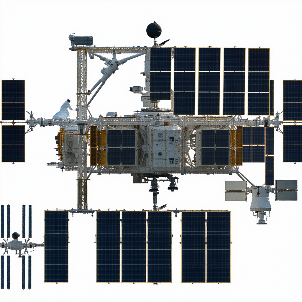 A Space Station With A Large Number Of Solar Panels On Its Exterior