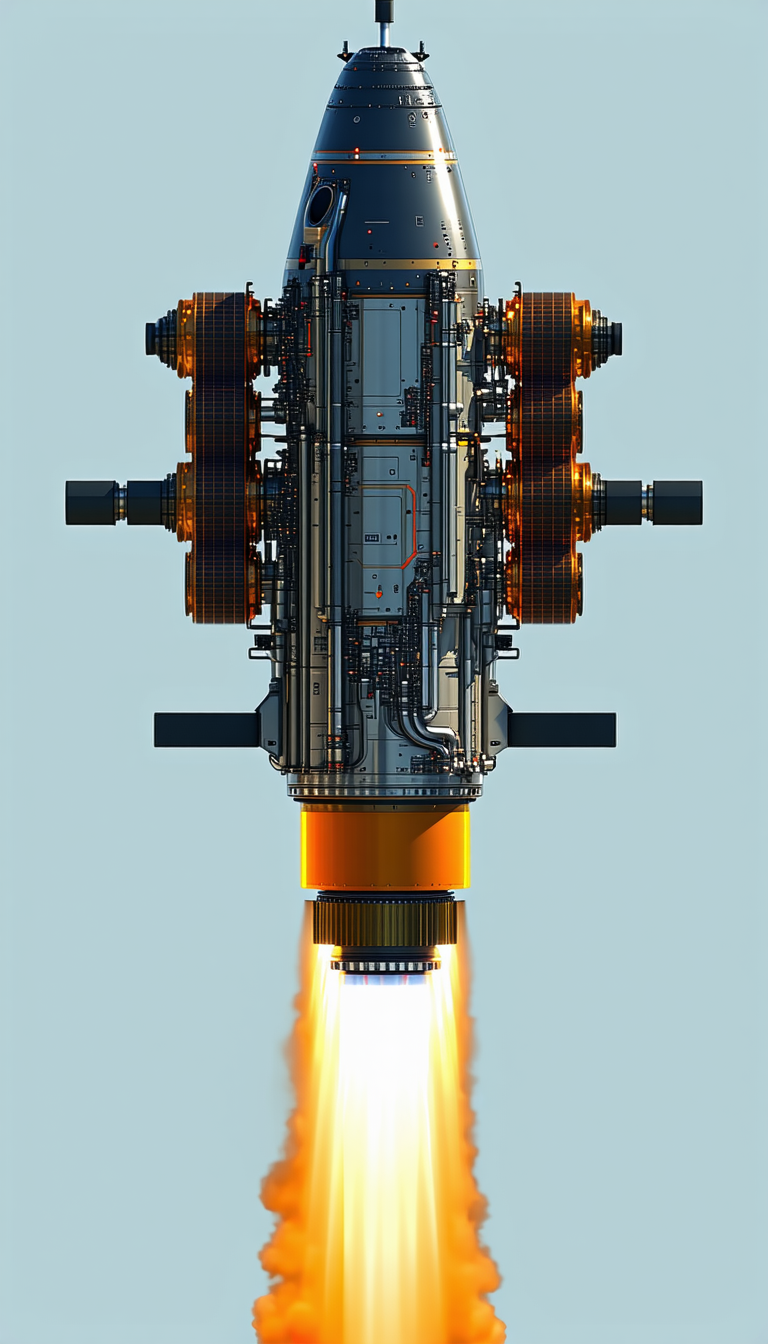 A Rocket Engine Is Shown In A 3d Model, With The Engine's Components Clearly Visible