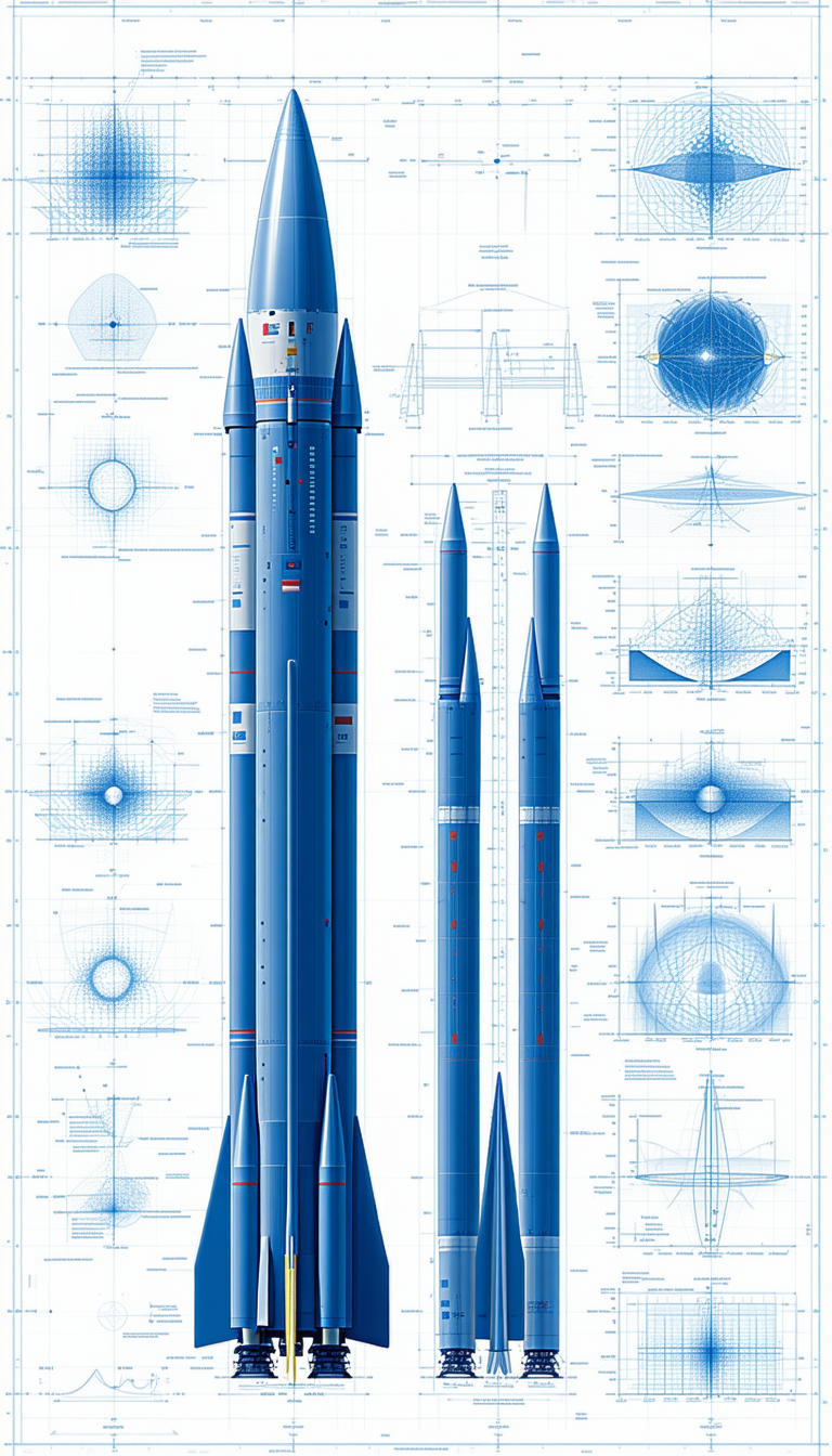 A Blue Rocket Ship Is Shown In A Blueprint Drawing