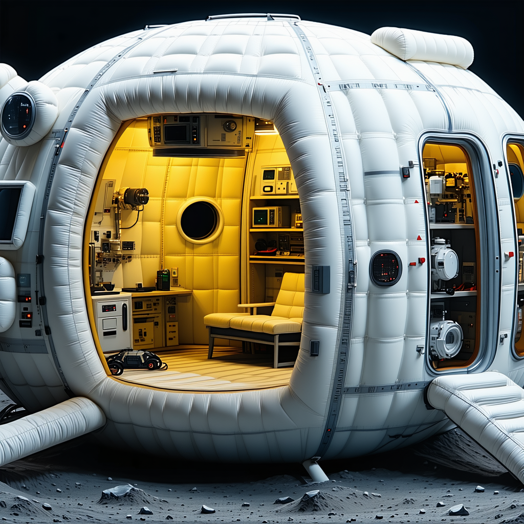 A White Spacecraft With A Large Dome On Top, Resembling A Space Station