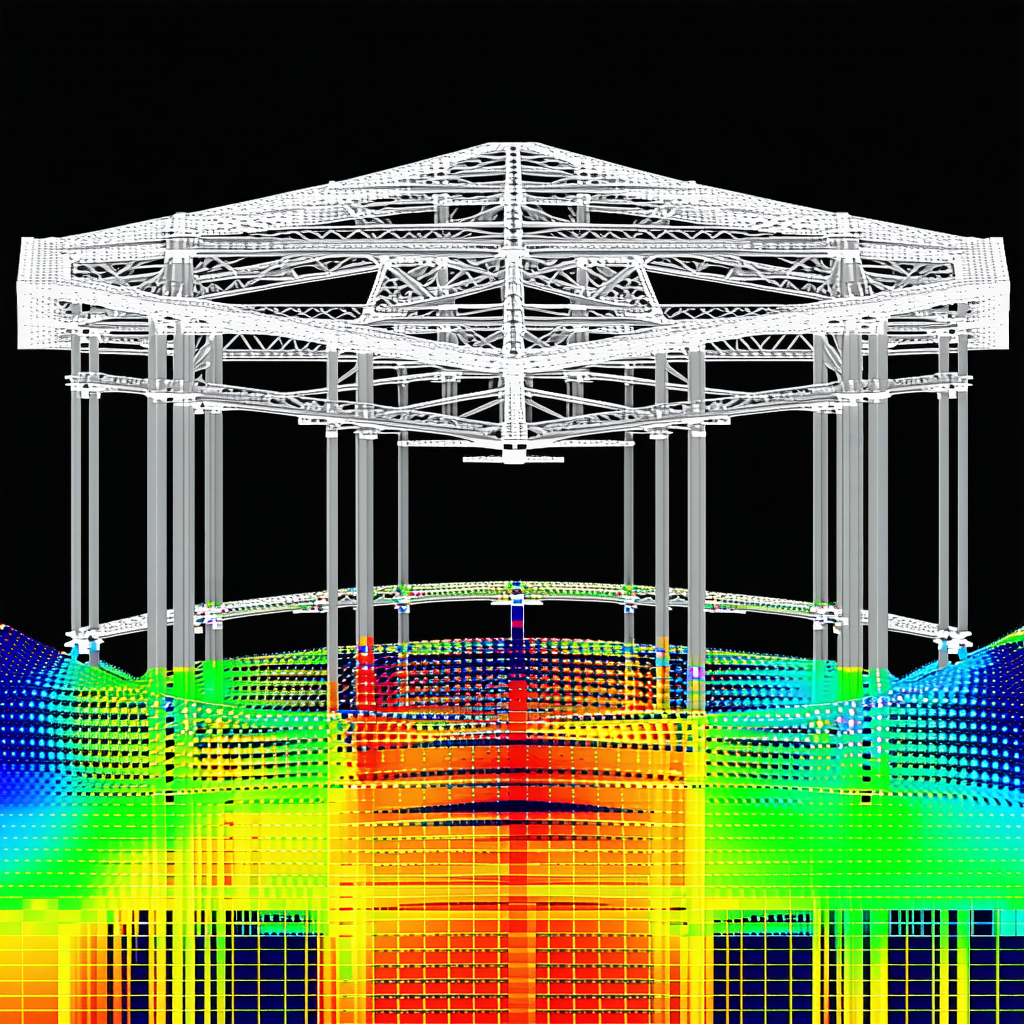 The Image Is A 3d Model Of A Large Building With A Metal Frame