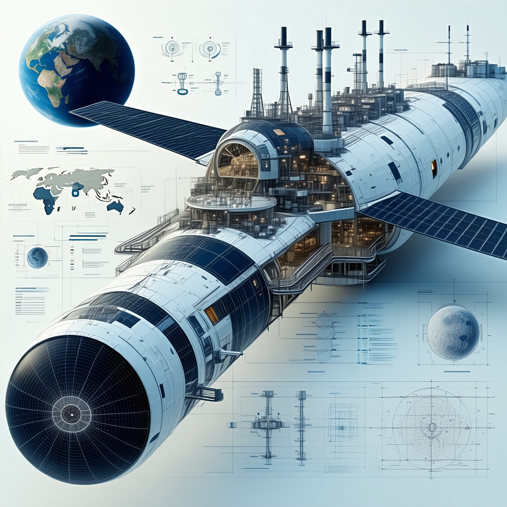 A Large Spacecraft Is Shown In A Blue And White Color Scheme