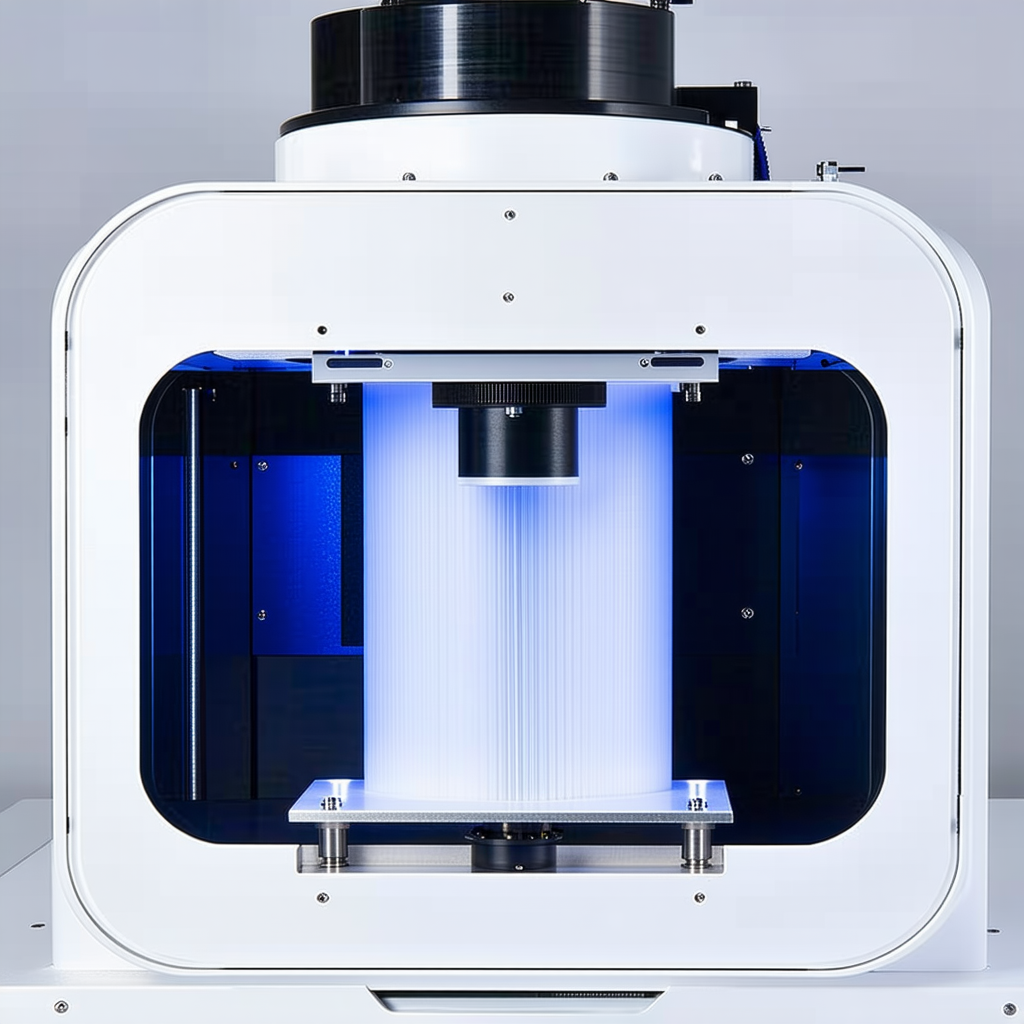 A Large, White, And Blue Machine With A Blue Light On Top