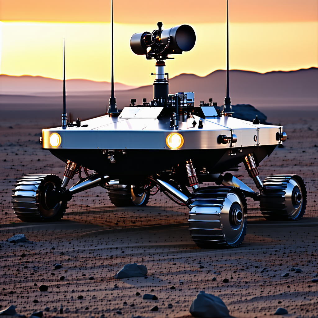 A Futuristic Vehicle With Four Wheels, Resembling A Tank Or A Rover