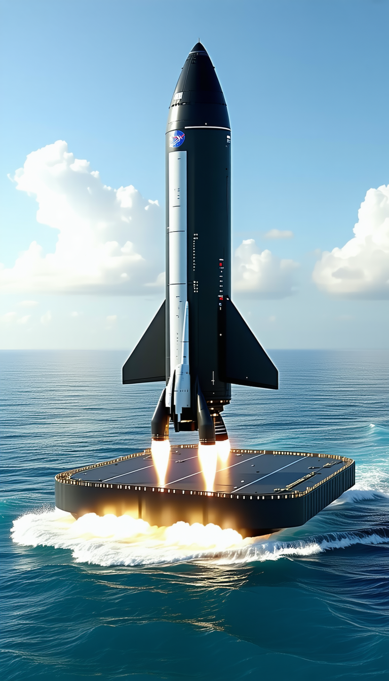 A Space Shuttle On A Large Platform, Which Is Floating On The Water