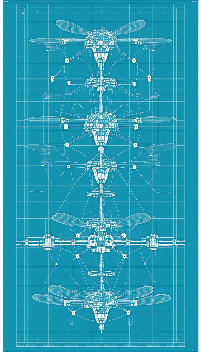 A Blue Drawing Of A Helicopter Is Displayed On A Blue Background