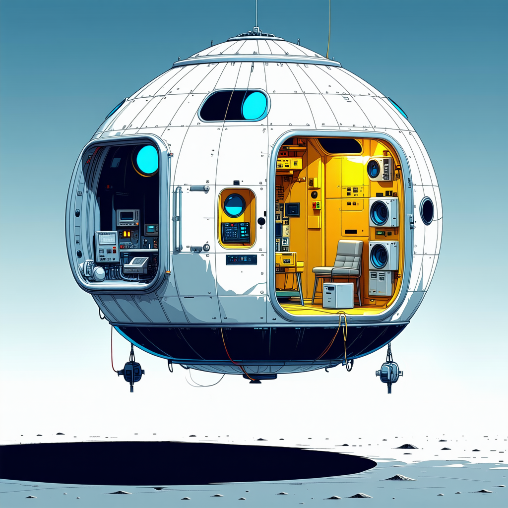 blue white illustration space station