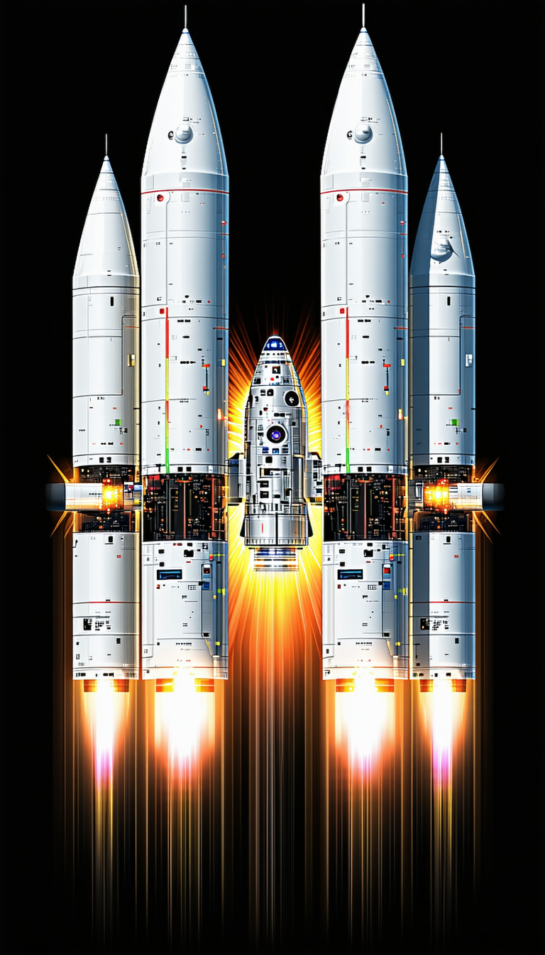 A Space Shuttle Is Shown In A Close-up View, With Its Two Rockets Attached