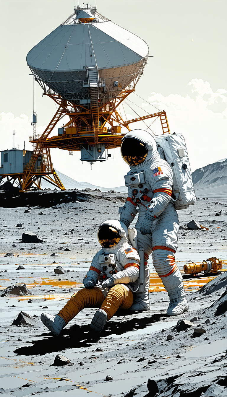 In The Image, There Are Two Astronauts Standing On A Rocky Surface, Possibly On The Moon