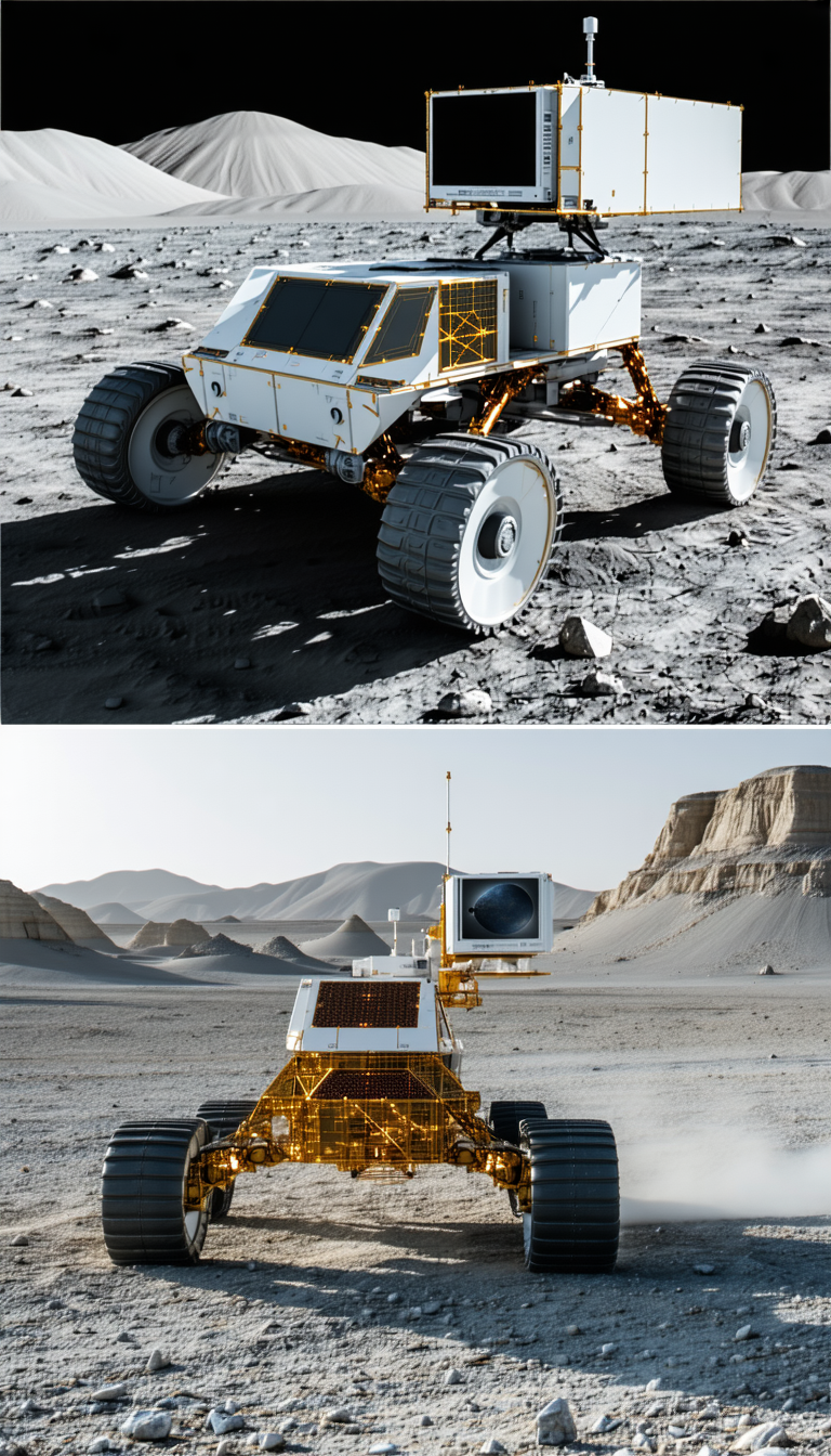 A Robotic Vehicle With A Television Screen On Its Front, Driving On A Rocky Terrain