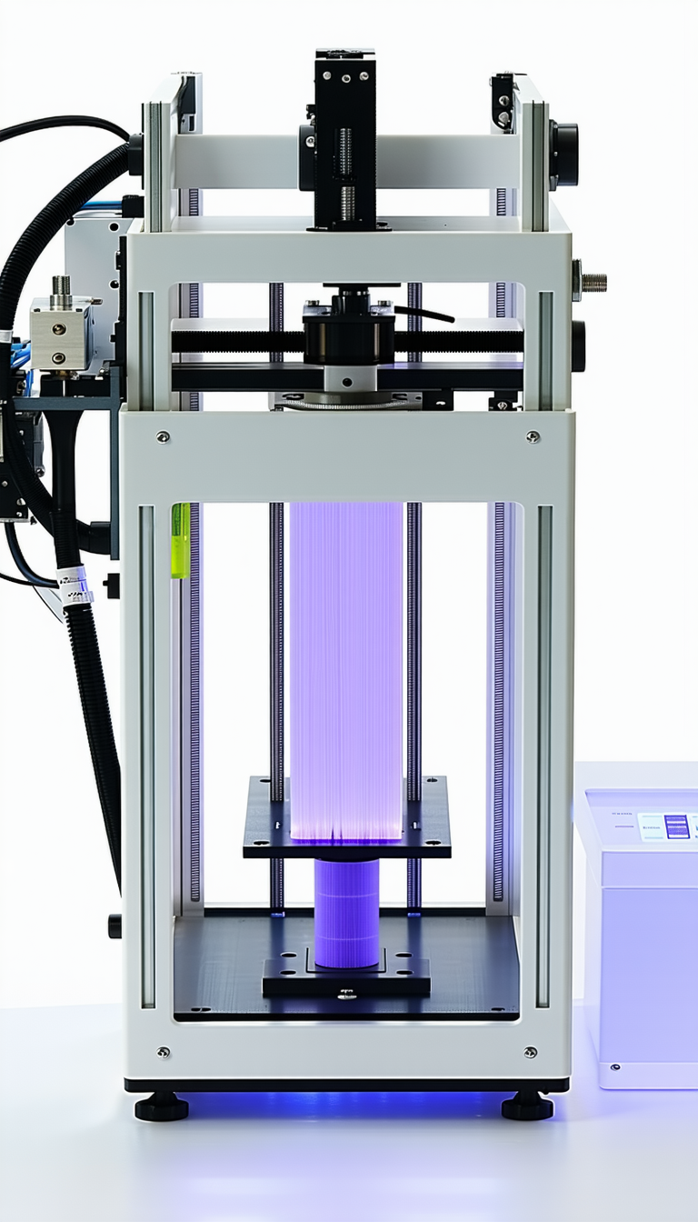A Large Machine With A Blue Light Shining Through It