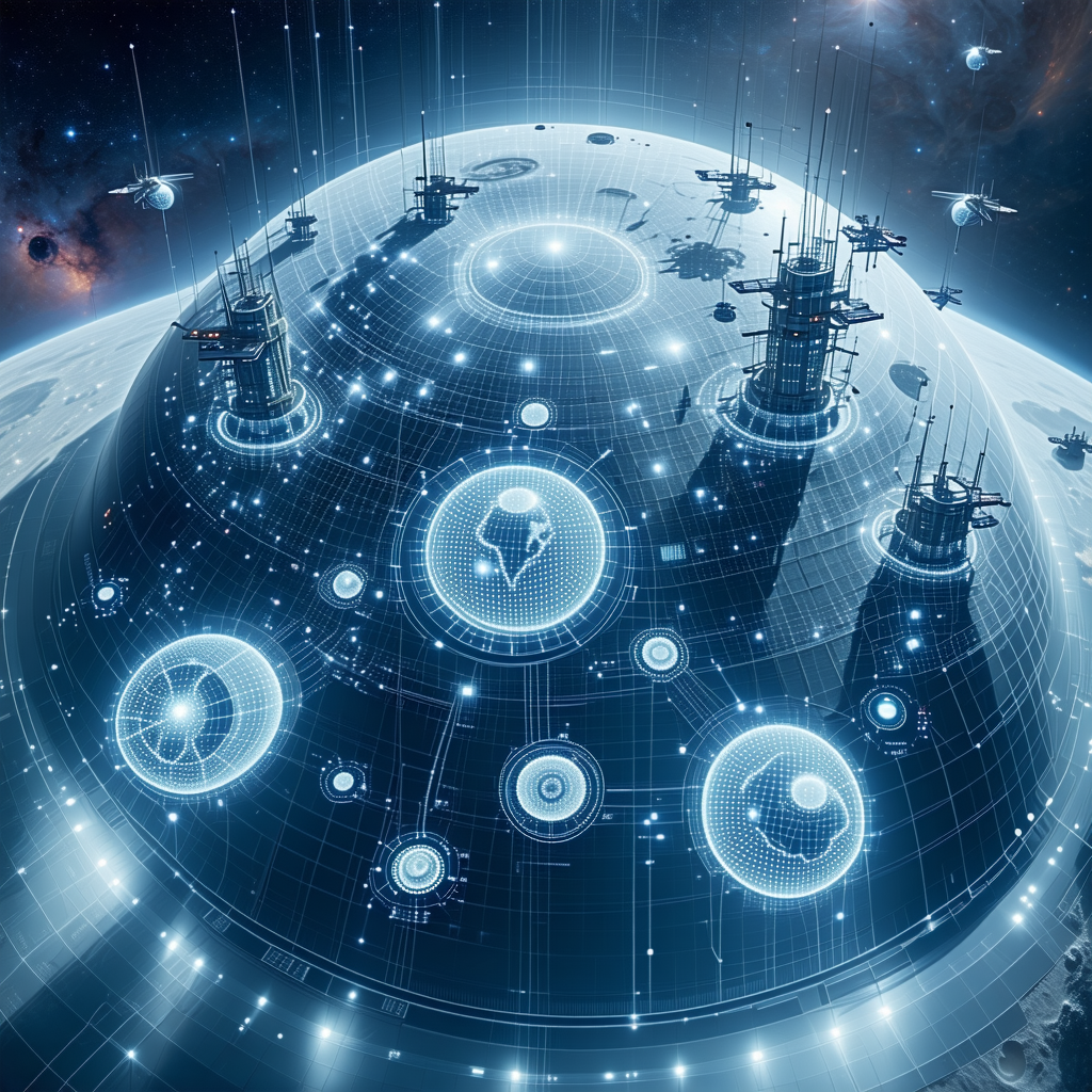 In This Image, There Is A Futuristic City Floating In Space