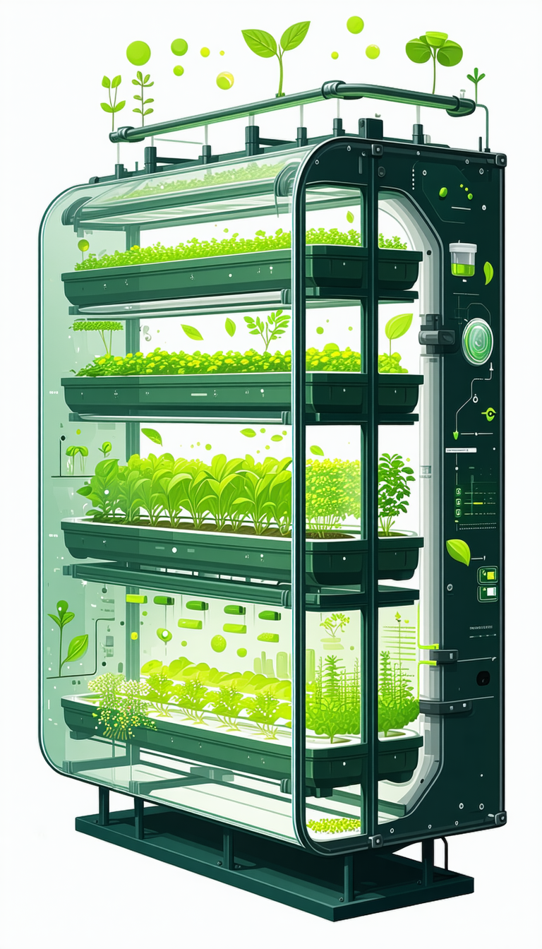 A Large, Green, Multi-layered Plant Growth Chamber Filled With Various Plants