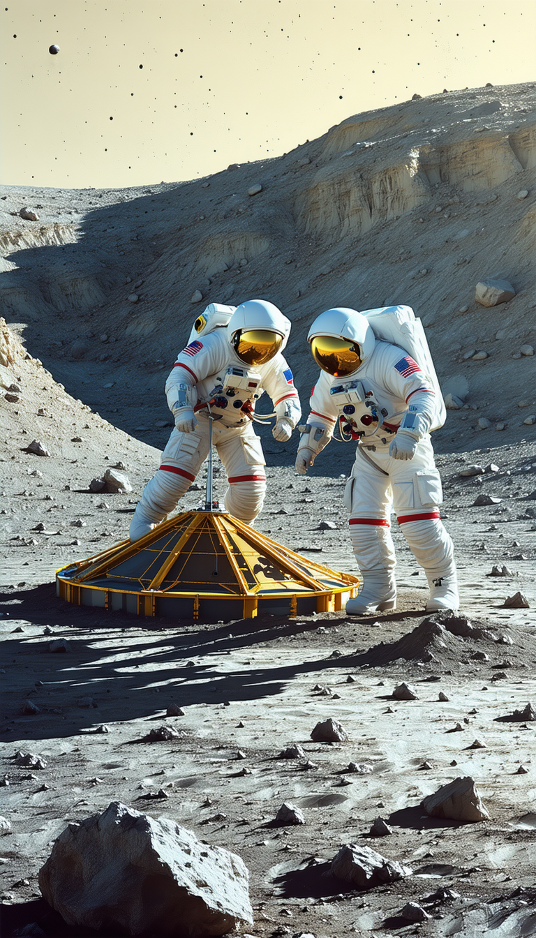 In The Image, Two Astronauts Are Standing On A Rocky Surface, Possibly On The Moon