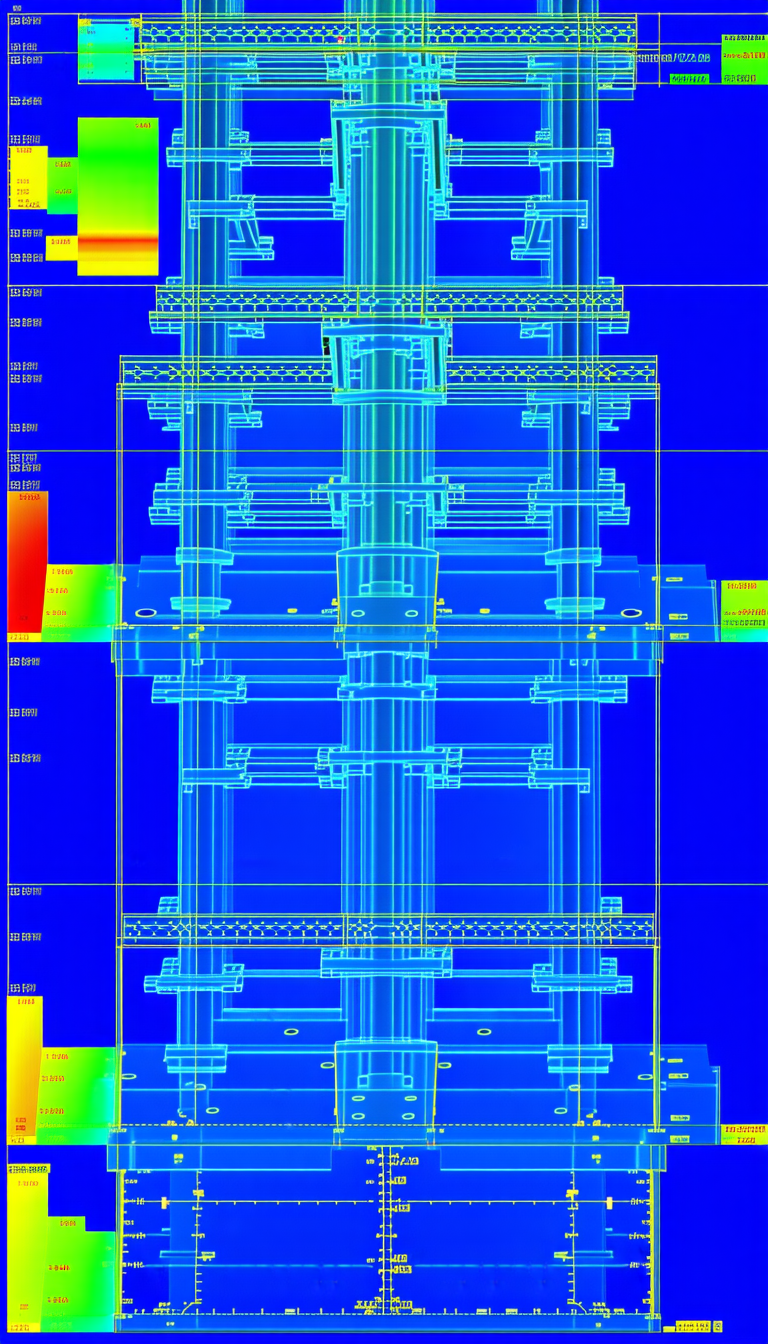 The Image Is A Blue, Three-dimensional Drawing Of A Large Building