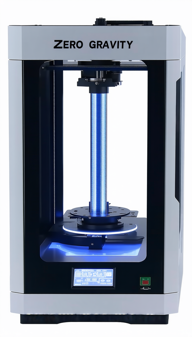 A Large Blue Light Is Shining On A Machine, Which Appears To Be A 3d Printer