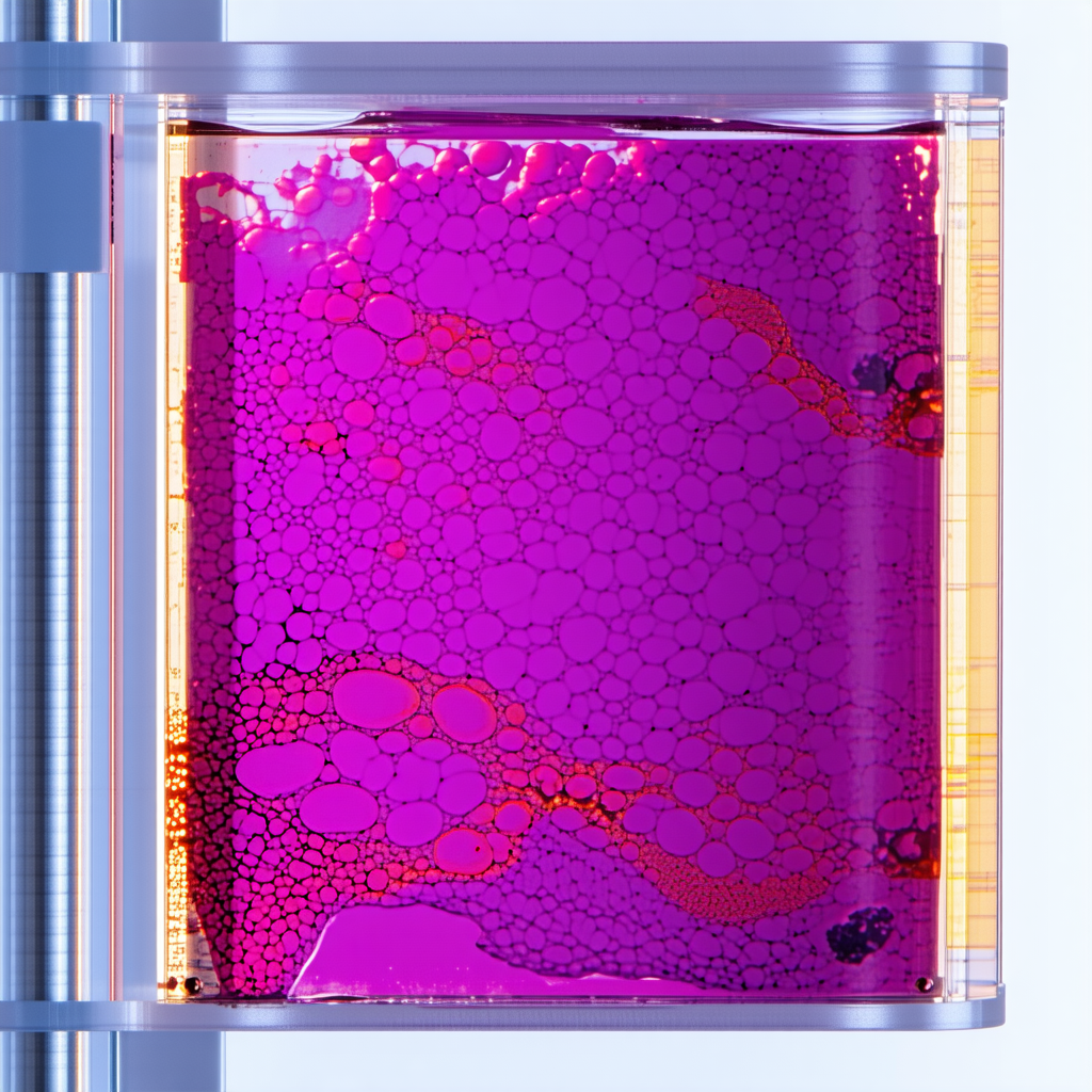 A Purple Substance, Possibly A Liquid Or A Gel, Contained Within A Glass Container