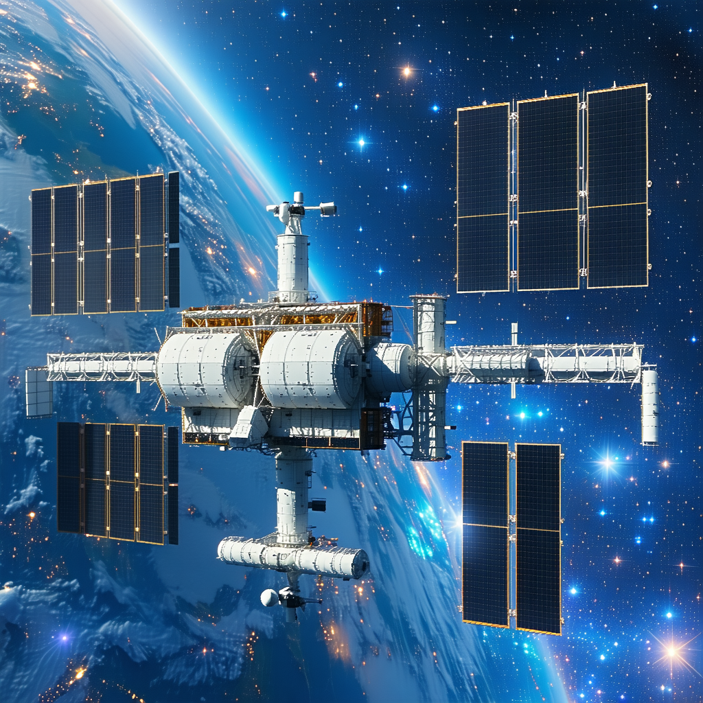 A Large Space Station With A Dome-shaped Structure, Floating In The Vastness Of Space