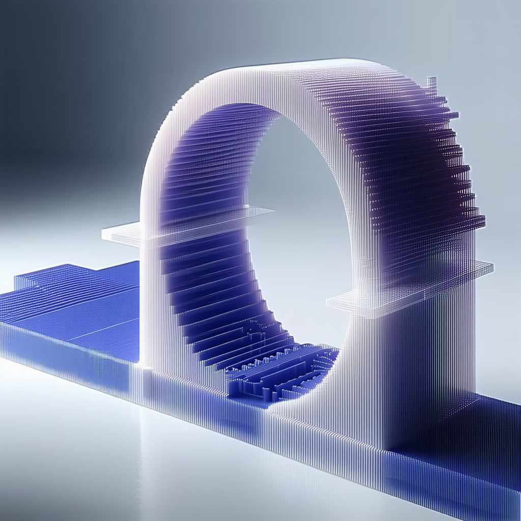 A Blue And White Model Of A Spiral Staircase Is Displayed On A White Surface
