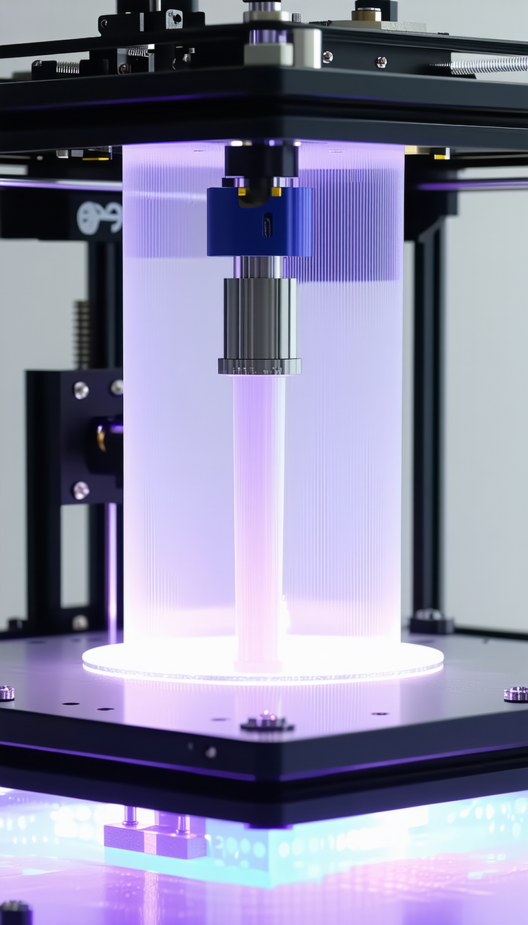 A White And Purple Lighted Object, Possibly A Machine Or A Light Fixture, With A Blue Top