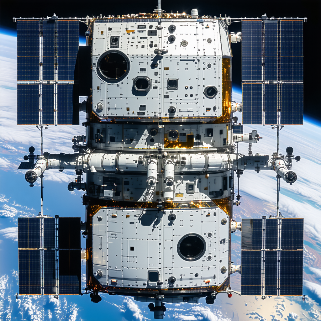 A Space Shuttle With A Large Satellite Dish On Top Of It
