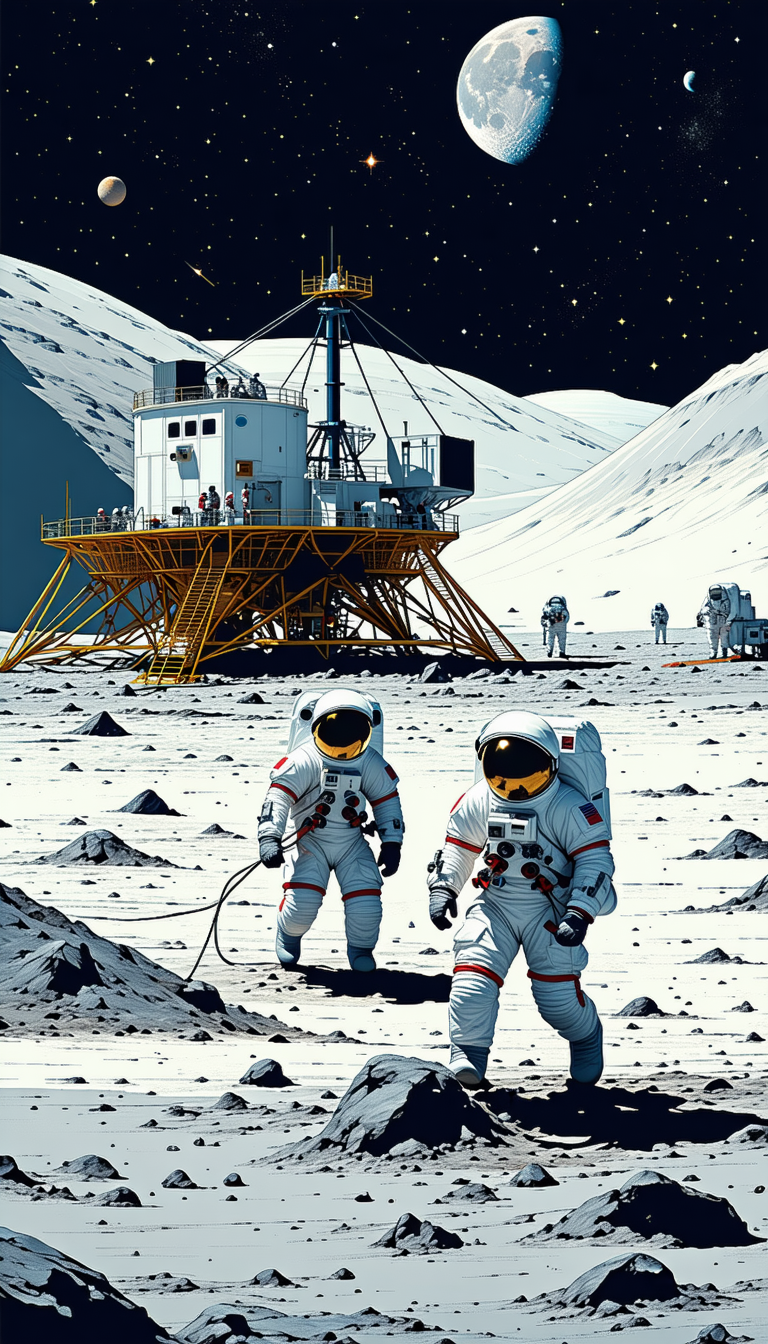 In This Image, Two Astronauts Are Walking On The Moon, Exploring The Lunar Surface