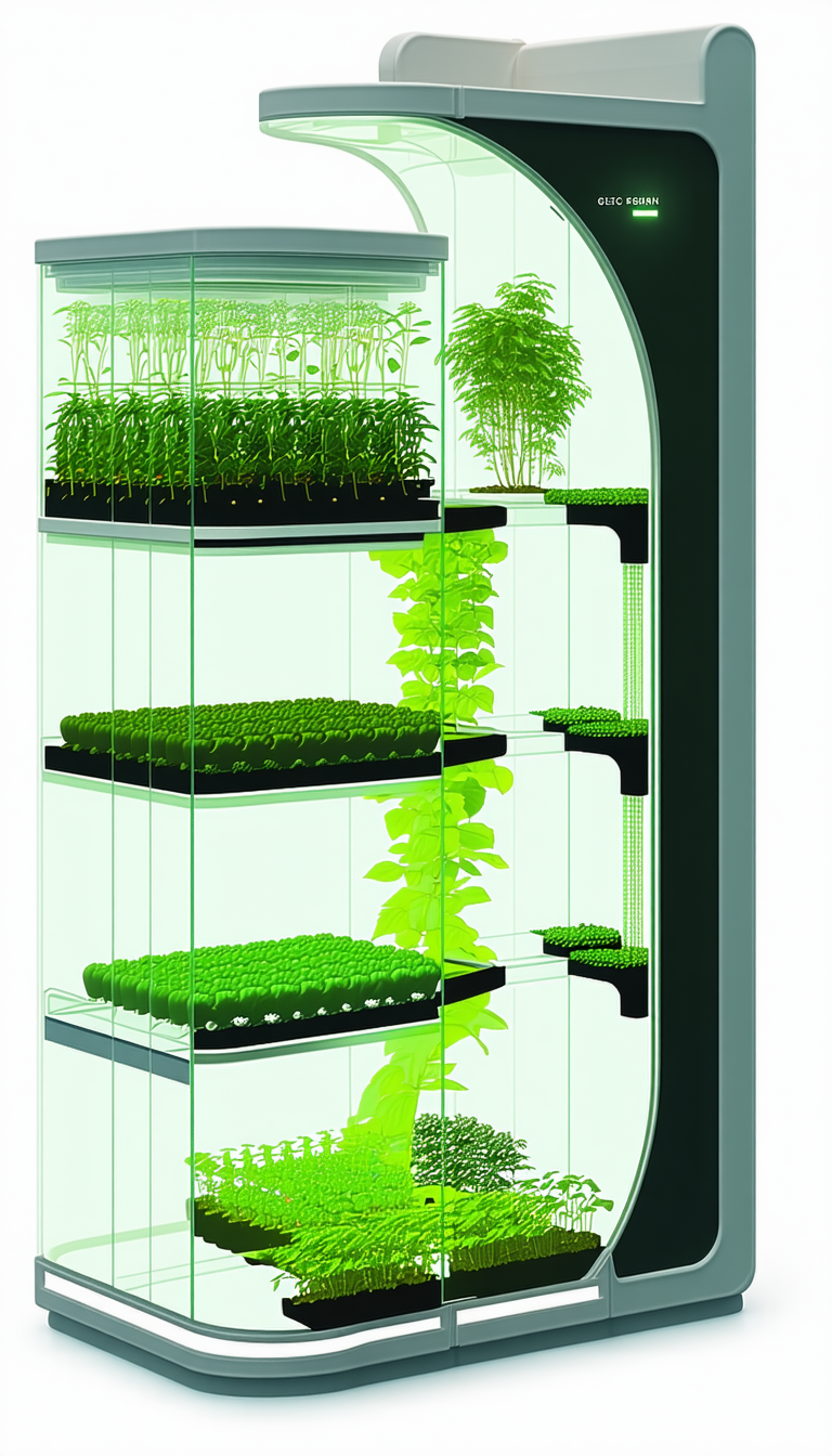 A Large Glass Case Is Filled With Various Plants, Including A Large Number Of Potted Plants
