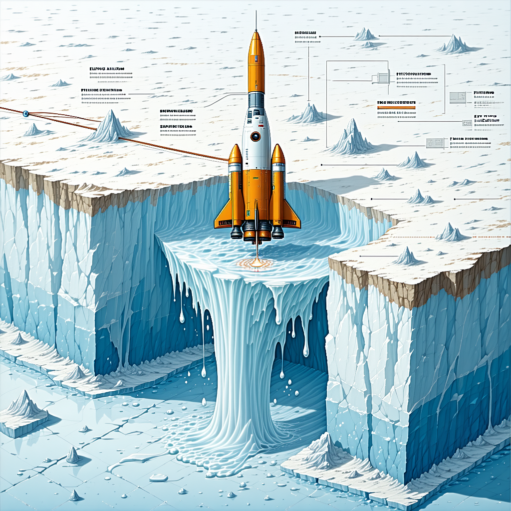 A Rocket Is Shown In A Cartoon Drawing, Flying Through The Air And Heading Towards A Large Iceberg