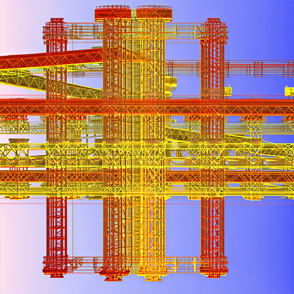 A Large, Yellow And Red Structure Is Shown In A 3d Model