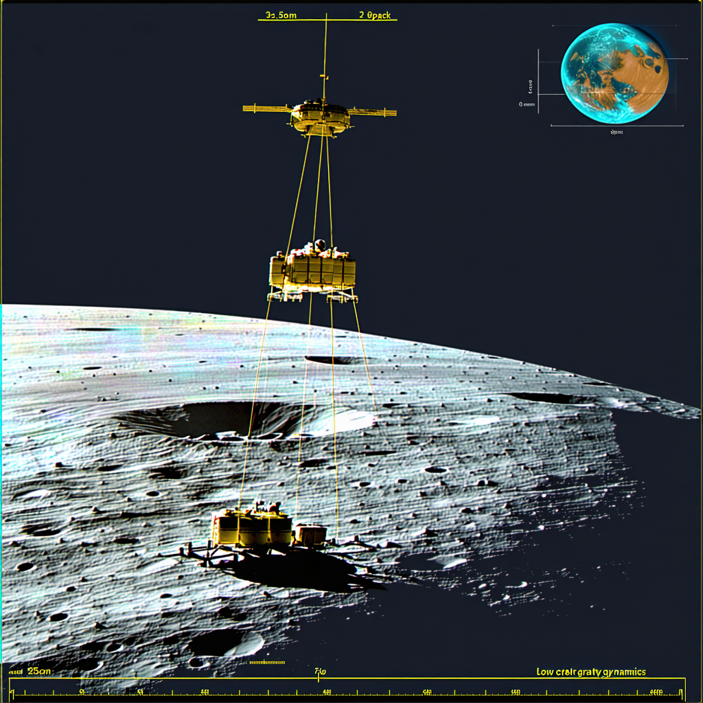 A Spacecraft On The Moon, With A Large Crane Extending From The Spacecraft To The Moon's Surface