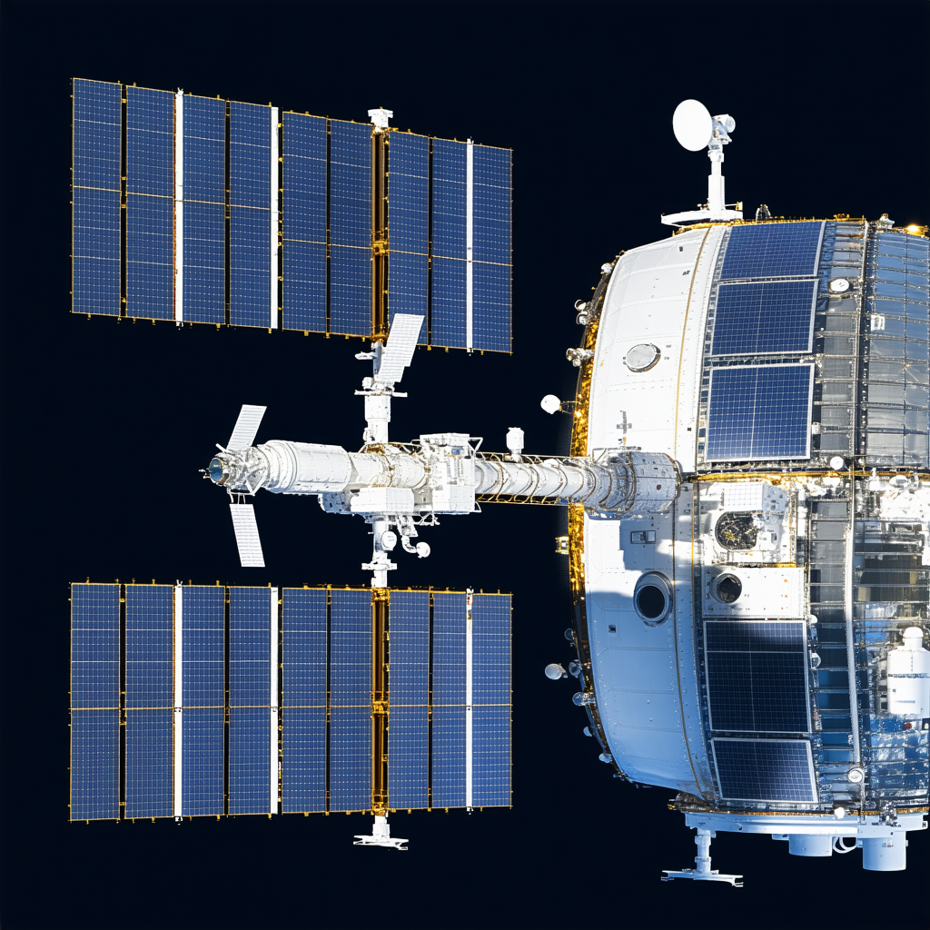 A Large Spacecraft With A Prominent Satellite Dish On Its Side