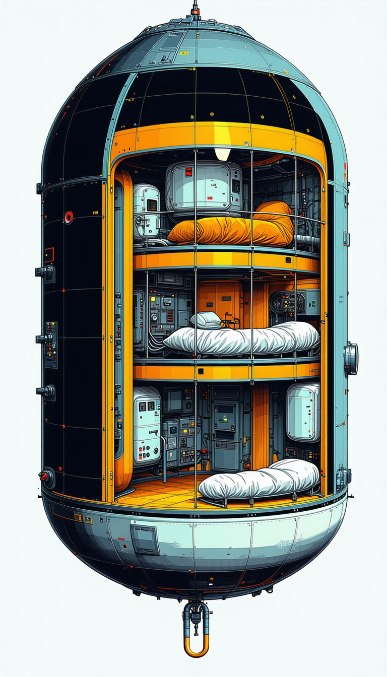 In The Image, There Is A Large, Multi-storied Spacecraft With A Variety Of Rooms And Equipment